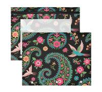 Astucci trasparenti con finestra per raccoglitori a 3 anelli, confezione da 2 pezzi, per studenti scolastici, forniture per insegnanti, blu verde paisley fiore boho nero estuche para lapices