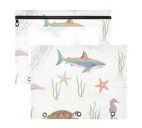 Astucci trasparenti con finestra portapenne, per lettere formato A4, confezione da 2 pezzi, materiale scolastico per studenti, animali marini, stelle marine, squalo, medusa, colorato estuche para