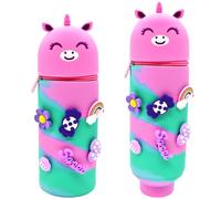 Astuccio 2 in 1 in Morbido Silicone - Fai da Te Telescopica Astuccio Portapenne Astuccio Scuola Verticale Kawaii Portapenne da Tavolo Chiusura con Cerniera per Scuola con Gli Animali