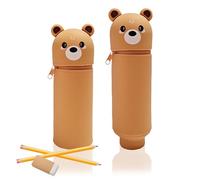 Astuccio 2 in 1 in morbido silicone per esami, squisito design a forma di orsetto kawaii, multiuso, doppia funzione, con cerniera, con ampio spazio di archiviazione, in piedi a 19 cm di altezza, per