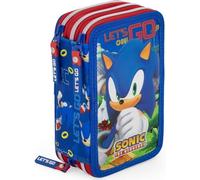 Clondo Astuccio Scuola 3 Scomparti Completo Per Sonic Fan - 46 Accessori Bambini - Kit Cancelleria con 3 Penne Gel Cancellabili, Pennarelli, Pastelli, Colla, Evidenziatore
