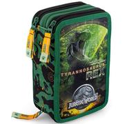 Astuccio 3 Scomparti, 45 Pezzi, Per Jurassic Dinosauri World Fan, 2 Penne Gel Cancellabili, Colla, Forbici, Pastelli 4.0, 3 Zip, Bambini, Scuola e Regalo, Nero e Verde