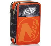 Astuccio 3 Scomparti, Nerf Nation Unica, Nero e Arancione, Portapenne con Contenuto per la Scuola