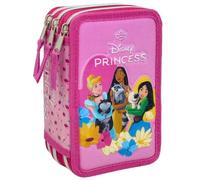 Astuccio 3 Scomparti Scuola Bambina Per Principesse Disney Fan Completo 44 Pezzi - Effetto 3D con Personaggi - 20x12x7 cm - Kit Cancelleria Triplo Corredo Elementare e Primaria 6+ Anni