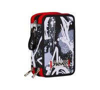 Seven Astuccio 3 Scomparti, Nero, Triplo Scomparto, Completo di Matite, Pennarelli, Colori, Accessori Zaino, Elementari, Medie, Superiori, Bambino e Ragazzo