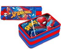 bgn Astuccio 3 Scomparti SPIDERMAN Zip Cerniere completo di Colori Giotto, Astuccio Triplo 3 Scomparti Bambino Pieno, Blu, 44 Pezzi Accessori Scuola Materiale Scolastico