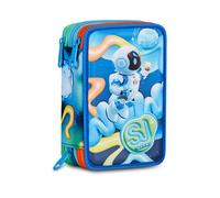 SJ GANG STYLE JAM GANG Astuccio Scuola 3 Zip 3D SPACE RIDE, Blu, Triplo Scomparto, Scocca con astronauta in rilievo, Portapenne Attrezzato, 45 pezzi, Accessori Zaino, Scuola elementare, Bambino