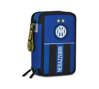 Seven Inter Astuccio Scuola 3 Zip, Blu, Portapenne Triplo Scomparto Completo Di Penne, Matite, Colori, Scuola Elementare, Bambino, calcio