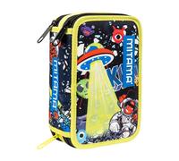 Mitama Astuccio Scuola 3 Scomparti, DISCO SPACE, con pennarelli, matite, pastelli ecc..