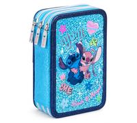 Astuccio 3 Zip di Stitch e Angel - Glitter Sparkle 3D - Per Bambini - 3 Scomparti, 43 Accessori - 18 GIOTTO Turbocolor - Astuccio Luxury, Cerniere Rinforzate - 2026-27 - Prodotto Ufficiale Disney
