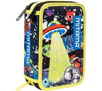 Mitama Astuccio Scuola 3 Scomparti, DISCO SPACE, con pennarelli, matite, pastelli ecc..