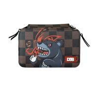 Astuccio 3 Zip Disegno38 Bear CR Group | Ragazzi | Marrone Fantasia Quadretti con Orso e Lupo Rosso | Completo di Cancelleria Giotto
