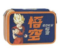DRAGON BALL SUPER - Astuccio Scuola Ufficiale Dragon Ball, Astuccio 3 Scomparti Bambino e Bambina con Set Cancelleria, Penna Cancellabile Blu e Pratica Chiusura a Zip, 20x13Hx7 cm