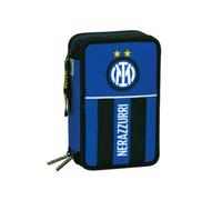 Seven Inter Astuccio Scuola 3 Zip, Blu, Portapenne Triplo Scomparto Completo Di Penne, Matite, Colori, Scuola Elementare, Bambino, calcio