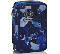 Invicta Astuccio Scuola 3 Scomparti, Camo Shade, Blu, Portapenne Triplo Scomparto Completo di Penne, Matite e Colori, Accessori Zaino, Scuola, Bambino Ragazzo