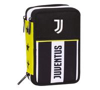 Seven Astuccio Juventus 3 zip – Triplo scomparto con portapenne, completo penne e matite, Nero
