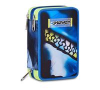 Seven Astuccio Scuola 3 zip BLU FUSION, Blu, Portapenne attrezzato, Triplo scomparto, 45 pezzi, Completo di matite penne, matite e colori, Accessori Zaino, Scuola elementare, Asilo, Bambino