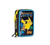 Seven Astuccio Scuola Pokemon 3 Zip, Nero, Portapenne Triplo Scomparto Completo Di Penne, Matite, Colori, Accessori, Scuole Elementari, Bambino