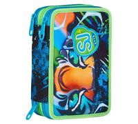 SJ GANG STYLE JAM GANG Astuccio Scuola 3 Zip Air Tiger, Blu, Portapenne Triplo Scomparto Completo Di Penne, Matite, Colori, Accessori Zaino, Scuola Elementare, Bambino