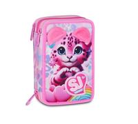 SJ GANG STYLE JAM GANG Astuccio Scuola 3 Zip HEART BUDDY GIRL, Rosa, Triplo Scomparto, 45 pezzi, Set cancelleria incluso, Pratica chiusura con zip, Scuola elementare, Bambina
