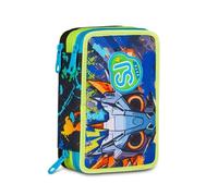 SJ GANG STYLE JAM GANG Astuccio Scuola 3 Zip Led Look, Blu, Portapenne Triplo Scomparto Completo Di Penne, Matite, Colori, Accessori Zaino, Scuola Elementare, Bambino