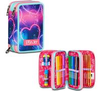 SJ GANG STYLE JAM GANG Astuccio Scuola 3 Zip Sj Ever, Viola, Portapenne Triplo Scomparto Completo Di Penne, Matite, Colori, Accessori Zaino, Scuola Elementare, Bambina