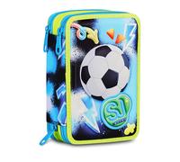 SJ GANG STYLE JAM GANG Astuccio Scuola 3 Zip 3D GLOWGAME, Blu, Triplo Scomparto, Scocca con pallone da calcio in rilievo, Portapenne Attrezzato, 45 pezzi, Accessori Zaino, Scuola elementare, Bambino