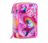 SJ GANG STYLE JAM GANG Astuccio Scuola 3 zip JOYFUL PINS GIRL, Rosa, Triplo Scomparto, 45 pezzi, Portapenne Attrezzato, Completo di matite, penne e colori, Accessori Zaino, Scuola elementare, Bambina