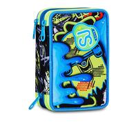SJ GANG STYLE JAM GANG Astuccio Scuola 3 zip SOFT POUCH BOY, Blu, Triplo Scomparto, 45 pezzi, Portapenne Attrezzato, Completo di matite, penne e colori, Accessori Zaino, Scuola elementare, Bambino