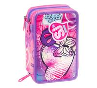 SJ GANG STYLE JAM GANG Astuccio Scuola 3 Zip, Fucsia, Portapenne Triplo Scomparto Completo Di Penne, Matite, Colori, Accessori Zaino, Scuola Elementare, Bambina