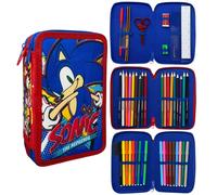 Astuccio 3 zip Sonic triplo completo 44 pezzi cancelleria per la scuola