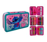 Astuccio 3 zip Stitch e Angel Disney completo 44 pezzi per la scuola multiscomparto penne matite colori pennarelli giotto