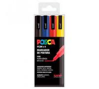 Astuccio 4 pennarelli Uni-Ball Posca PC-3M 0,9-1,3 mm colori base
