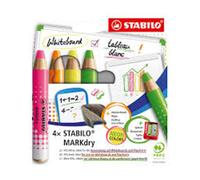 STABILO Marcatore MARKdry per lavagna bianca - Astuccio 4 colori NEON con temperino e panno