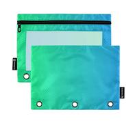 Astuccio a 3 anelli blu verde sfumato con cerniera raccoglitori per matite per pittura scolastica tasche trasparenti pastello 24,9 x 18 cm, 2 confezioni