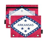 Astuccio a 3 anelli con bandiera dello stato dell'Arkansas, raccoglitore con cerniera, astuccio per la scuola, con tasche trasparenti, 24,9 x 18 cm, 2 confezioni