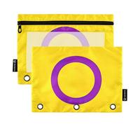 Astuccio a 3 anelli con bandiera Lgbt Pride Intersessuale multicolore pace cerniera raccoglitore matite borse divertenti stampe trasparenti raccoglitori portapenne scuola morbido 24,9 x 18 cm, 2