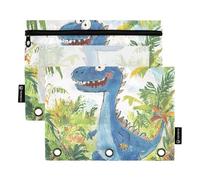 Astuccio a 3 anelli con cerniera e motivo dinosauro che vaga nella giungla preistorica, confezione da 2