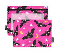 Astuccio a 3 anelli, con cerniera, per la scuola, per bambini, con tasche trasparenti, in tessuto, 24,9 x 18 cm, confezione da 2