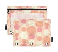 Astuccio a 3 anelli con finestra trasparente a pois irregolari color pesca e arancione, in plastica con cerniera, occhielli rinforzati, 3 anelli, per forniture per ufficio, multicolore, 2 pezzi