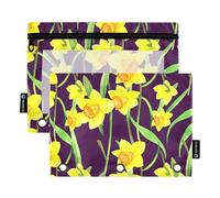 Astuccio a 3 anelli con fiori gialli e narcisi, per matite e matite, con cerniera, per lavoro e scuola, tasche trasparenti personalizzate, 24,9 x 18 cm, 2 confezioni