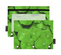 Astuccio a 3 anelli con foglie di nasturzio verde brillante, raccoglitore con cerniera, astuccio per matite, penne, pastelli, scuola, raccoglitori trasparenti, tasche per classe, 24,9 x 18 cm, 2