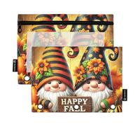 Astuccio a 3 anelli con scritta "Happy Fall Cute Gnomes Autumn Zipper Binder Pencil Bag Pen Colorful School Clear Binders Tasche Pen 24,9 x 18 cm, 2 confezioni