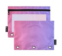 Astuccio a 3 anelli con stampa carina, blu e rosso, con cerniera, per la scuola, con tasche trasparenti, colori pastello, 24,9 x 18 cm, confezione da 2
