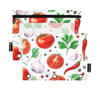 Astuccio a 3 anelli per raccoglitori ad acquerello, pomodori, verdure, con cerniera, astuccio per matite e matite, in tessuto moderno, trasparente, per la scuola, 24,9 x 18 cm, 2 confezioni
