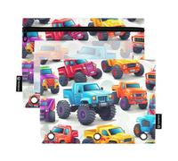 Astuccio a 3 anelli per raccoglitori con finestra trasparente a forma di camion dei cartoni animati, organizer grandi e robuste, 3 fori perforati, per scuola, classe, ufficio, multicolore, 2 pezzi