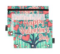 Astuccio a 3 anelli per raccoglitori con finestra trasparente, albero di San Valentino, rosso amore, astuccio con cerniera con cerniera con occhielli rinforzati, 3 anelli per scuola, scuola, ufficio