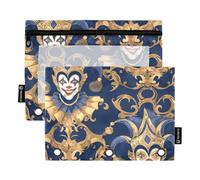 Astuccio a 3 anelli per raccoglitori con finestra trasparente blu e oro cartone animato circo clown astuccio con cerniera grande capacità 3 anelli raccoglitore tasca per forniture per ufficio