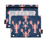 Astuccio a 3 anelli raccoglitore a 3 anelli, con grazioso aragosta color pesca, blu scuro, con cerniera, raccoglitore con cerniera, tasche trasparenti con cerniera, 24,9 x 18 cm, confezione da 2