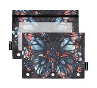 Astuccio a 3 anelli raccoglitore a farfalla fiori ali nero cerniera raccoglitore astuccio arcobaleno trasparente portapenne scuola personalizzato 24,9 x 18 cm, 2 confezioni